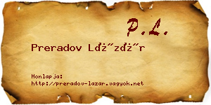 Preradov Lázár névjegykártya